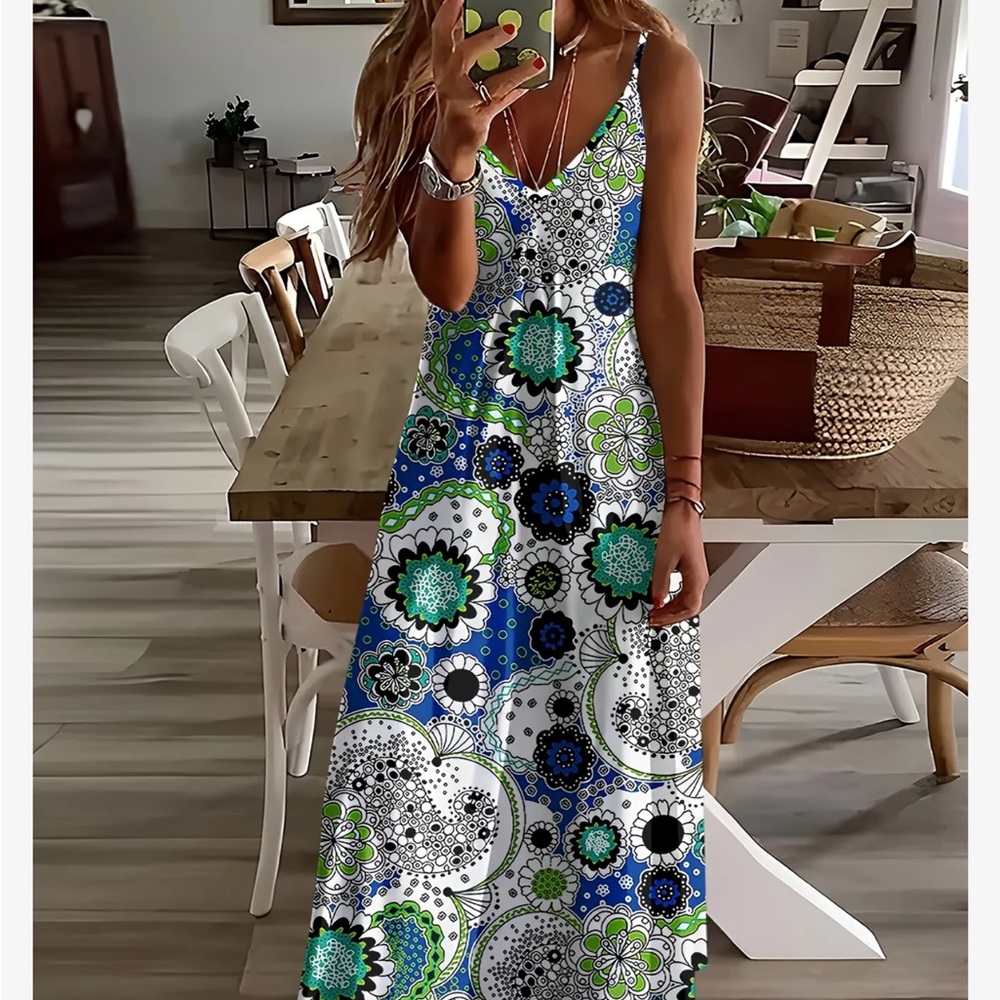 Floral Maxi Dress in Blue and Green